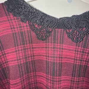 Red Plaid Dress with Lace Collar